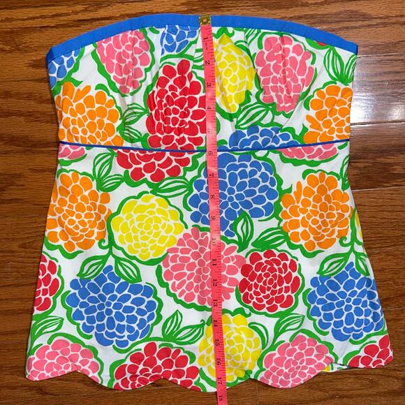 Lilly Pulitzer Strapless Scalloped Cael Top in Zinnie Minnie Floral Size 0 - Picture 12 of 12